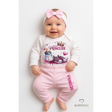Babyden's Little Princess 3’lü Kız Bebek Takımı Uzun Kollu Pamuklu Body,pembe Pantolon ve Fiyonk Bandana Seti