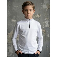 CLAW UP WORK KIDS HALF ZIP SCUBA SWEAT | OFF WHITE  (Slim Fit Yarım Fermuarlı Scuba Kumaş Beyaz Çocuk Sweatshirt)