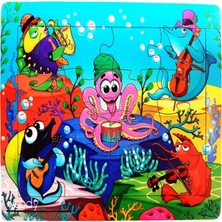 Deniz Ahtapot Tasarımlı 56 Parça Ahşap Puzzle Eğlenceli Oyun Seti