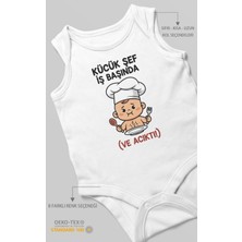 Morivo Kids Küçük Şef Iş Başında (Ve Acıktı) Baskılı Bebek Zıbını – Çıtçıtlı Body 8 Renk | %100 Pamuk Sıfır Kol