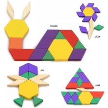 Renkli Ahşap Tangram Puzzle Seti 60 Parça, Zeka ve Yaratıcılığı Geliştirir