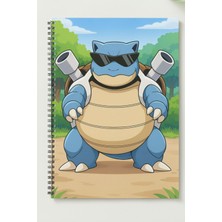 Black-One Pokemon (Blastoise) A5 Metal Spiralli Çizgisiz Sert Kapak Pokemon (Blastoise) Defter