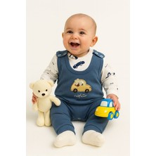 Aki Moda Kids Erkek Bebek Arabalı 2 Li Salopet Takım Çıtçıtlı Yenidoğan Kıyafeti Çorap Hediyeli