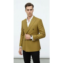 Plus Scorpion Gold Düğmeli Kruvaze Erkek Blazer Ceket – Premium Kumaş, Slim Fit Şıklık
