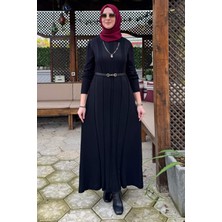 Rabia Şamlı Biricik Kemerli Triko Elbise Siyah