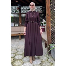 Rabia Şamlı Biricik Kemerli Triko Elbise Acı Kahve