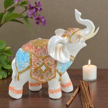 Elifeshop Lüks Ayna & Nakış Işlemeli Feng Shui Şans Getiren Fil Heykeli Dekoratif Biblo 18 cm Yeni Ev Hediyesi