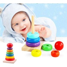 Renkli Ahşap Kule Oyunu Zeka ve Algı Geliştirici Eğitici Oyuncak