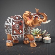 Elifeshop Lüks Ayna & Nakış Işlemeli Feng Shui Şans Getiren Fil Heykeli Dekoratif Biblo 16 cm Yeni Ev Hediyesi