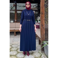 Rabia Şamlı Biricik Kemerli Triko Elbise Lacivert