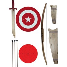 Doğal Ahşap Ok Yay Seti, Kaptan Türkiye Kalkanı, Kılıç ve Yay Kını