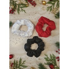 Toka Delisi Beyaz Kırmızı Koyu Yeşil 3lü Rahat ve Şık Scrunchie Saten Simit Toka, Yılbaşı Toka