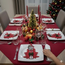 Rosfloa 6 Adet Fiyonklu Çam Ağacı Keçe Peçetelik&Çatal Kaşıklık–Yılbaşı Masa Süsü & Servis Sunum Aksesuarı