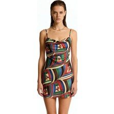 Feu De Elu Etincelle Avelian Degaje Yaka Askılı Kısa Saten Gecelik