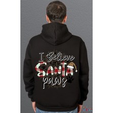 Bumeta Christmas Santa Paws Köpek Baskılı Sweatshirt Unisex Kapüşonlu Hoodie