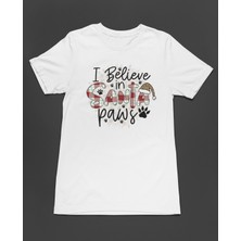 Bumeta Christmas Santa Paws Köpek Baskılı Unisex Tişört T-Shirt