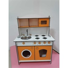 Eğitici Ahşap Mutfak Dolabı, Turuncu, 80X60, Montessori Oyuncak