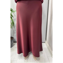 Sentez Luna Saten Volanlı Etek Bordo 5457