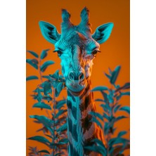 Neon Işıklı Zürafa Portresi Kanvas Tablo