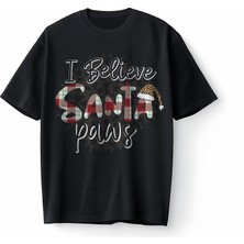 Bumeta Christmas Santa Paws Köpek Baskılı Oversize Unisex Tişört T-Shirt