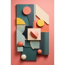 Pembe Arka Planlı Modern Geometrik 3D Soyut Tablo
