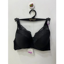 Nergiz Kadın Balensiz Dantel Detaylı Çizgili Toparlayıcı Siyah Sütyen