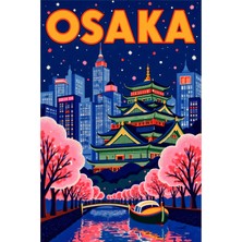 Osaka Gece Şehir Manzarası Kanvas Tablo