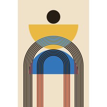 Sarı ve Mavi Geometrik Yarım Daireler Modern Kanvas Tablo