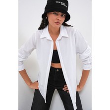 Hiccup Kadın Bdart Düğmeli Uzun Kollu Gömlek Beyaz