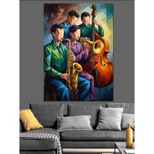 Artmeg Caz Grubu Saksafon Müzik Dekoratif Kanvas - Mdf Ahşap Tablo