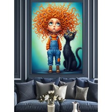 Artmeg Kızıl Saçlı Çocuk Karakter Illüstrasyon Dekoratif Kanvas - Mdf Ahşap Tablo