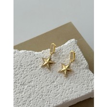 Taşlı Yıldız Model Gold Renk Küpe