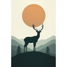 Geyik ve Günbatımı Silüeti Kanvas Tablo