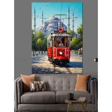 Artmeg Kırmızı Tramvay Istanbul Şehir Dekoratif Kanvas - Mdf Ahşap Tablo