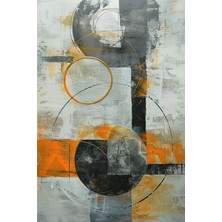 Turuncu Vurgulu Gri Geometrik Soyut Kanvas Tablo