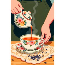 Çiçek Desenli Çay Servisi Kanvas Tablo