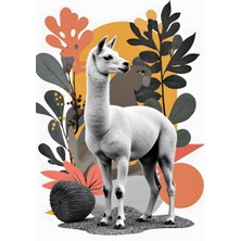 Modern Lama ve Tropik Yaprak Kompozisyonu Kanvas Tablo