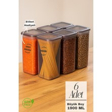 Funny Life 6'lı Büyük Boy Etiketli Erzak Saklama Kabı - Saklama Kabı - Bakliyat Saklama Kabı Seti 1900 ml
