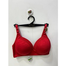 Nergiz Kadın Balensiz Pamuklu Toparlayıcı Şerit Detaylı Kırmızı Sütyen