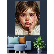 Karizma Tablo Üzgün Yüzlü Kız Portresi Dekoratif Kanvas - Mdf Ahşap Tablo