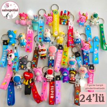 24'lü 3D Silikon Anahtarlık Seti, Renkli ve Eğlenceli Hediye