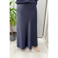 Sentez Luna Saten Volanlı Etek Lacivert 5457