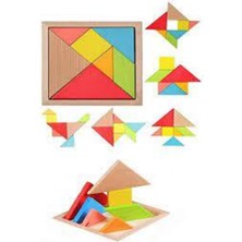 Mini Ahşap Tangram Zeka Geliştirici Eğitici Oyuncak, 7x7 cm