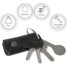 Şık Siyah Hakiki Deri Unisex Anahtarlık ve Şişe Açacak