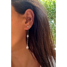 Sunshine 925 Ayar Gümüş Rodyum Kaplamalı , Damla Taşlı 5.7cm Sallantılı Küpe