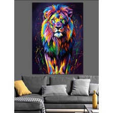 Tablomega Renkli Aslan Kral Portresi Dekoratif Kanvas - Mdf Ahşap Tablo