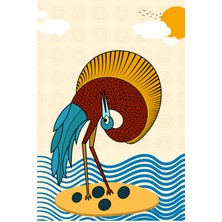 Desenli Tropik Kuş ve Dalgalar Kanvas Tablo