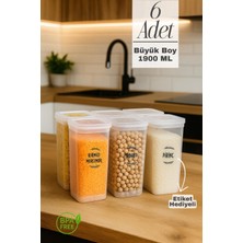 Funny Life 6'lı Büyük Boy Etiketli Erzak Saklama Kabı - Saklama Kabı - Bakliyat Saklama Kabı Seti 1900 ml