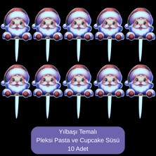 Deniz Parti Noel Baba Temalı Yılbaşı Pleksi Pasta ve Cupcake Süsü - 10 Adet