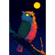 Gece Işığında Baykuş Silueti Kanvas Tablo